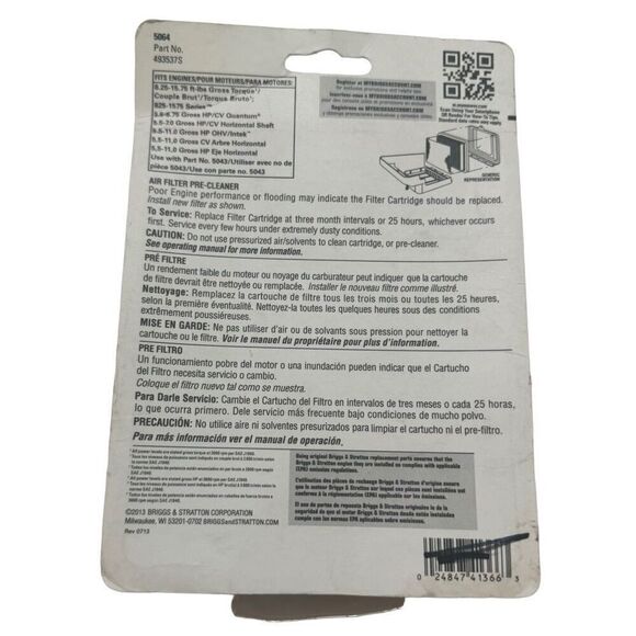Briggs & Stratton Pre-Cleaner for 825-1575 Series 3.5-11 HP/CV 493537S / 5064 - Picture 2 of 3